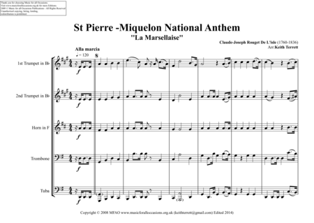 St Pierre Miquelon National Anthem La Marsellaise For Brass Quintet Page 2