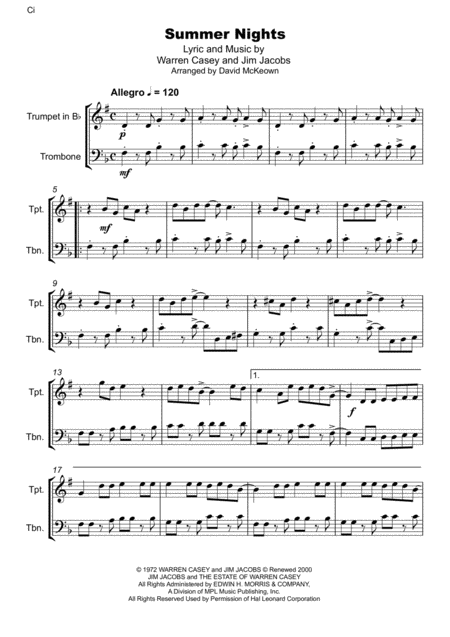 Summer Nights From Grease Trumpet And Trombone Duet Page 2