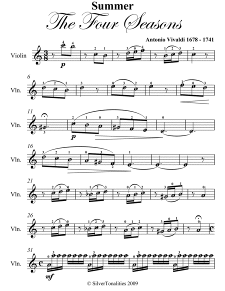 Summer The Four Seasons First Movement Easy Violin Sheet Music Page 2