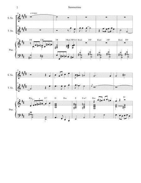 Summertime Duet For Soprano And Tenor Saxophone Page 2