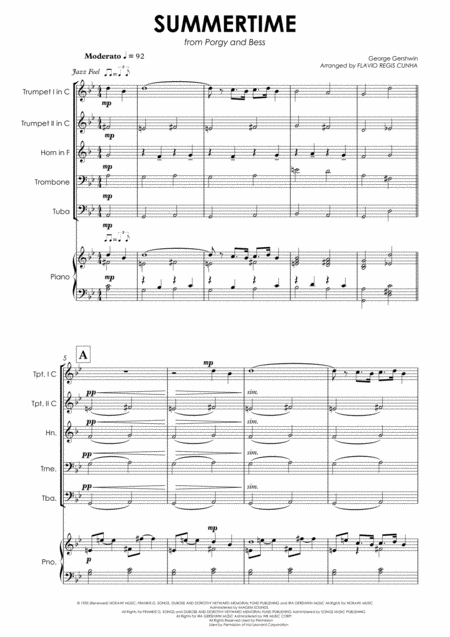 Summertime For Brass Quintet And Piano Page 2