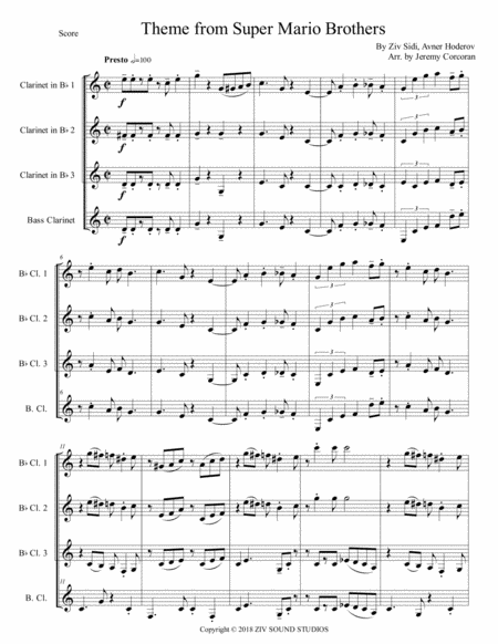 Super Mario Brothers Main Theme For Clarinet Quartet Page 2