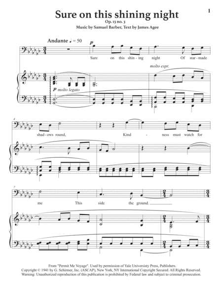 Sure On This Shining Night Op 13 No 3 G Flat Major Bass Clef Page 2