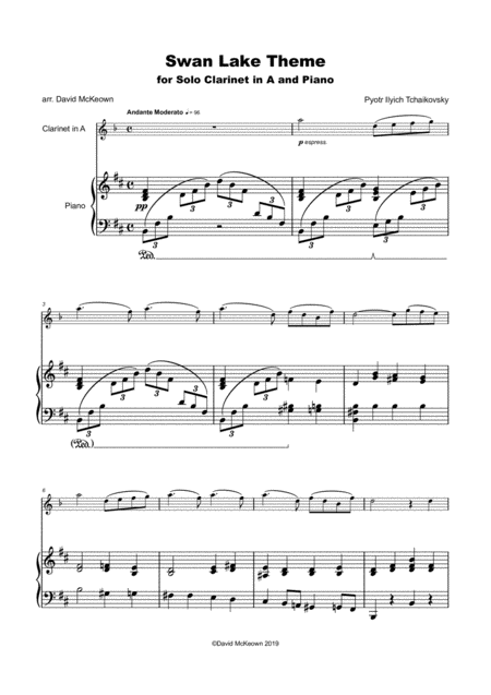 Swan Lake Theme For Solo Clarinet In A And Piano Page 2