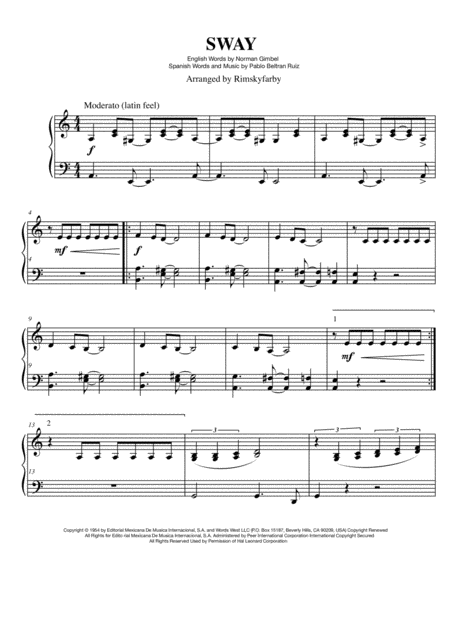 Sway Quien Sera For Easy Intermediate Piano Page 2