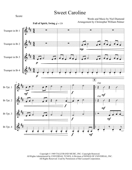 Sweet Caroline Trumpet Quartet Page 2