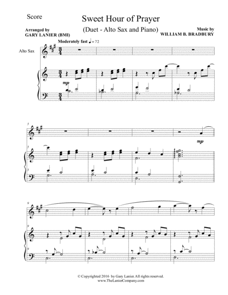 Sweet Hour Of Prayer Duet Alto Sax Piano With Score Part Page 2