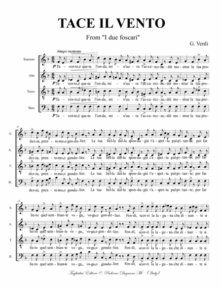 Tace Il Vento Barcarola G Verdi From I Foscari For Satb Choir Page 2