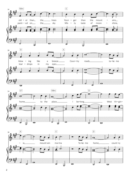 Take Me Home Country Roads Easy Piano Page 2