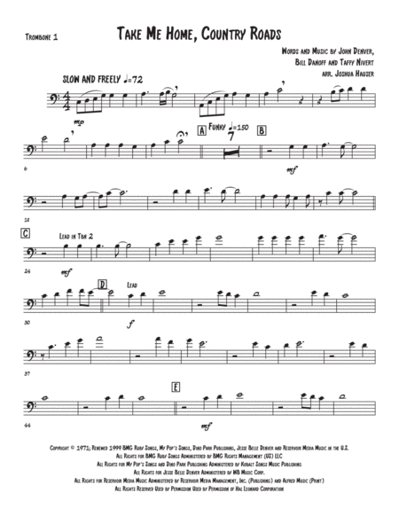 Take Me Home Country Roads For Trombone Quartet Page 2