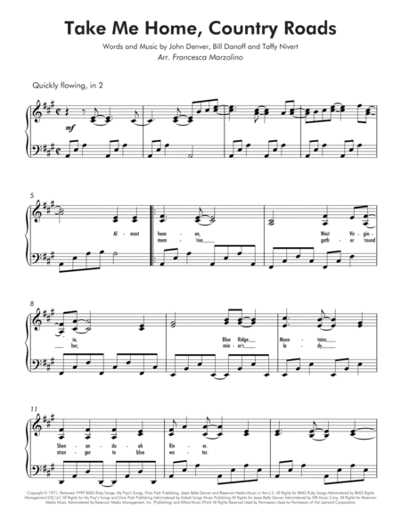 Take Me Home Country Roads Intermediate Piano Page 2