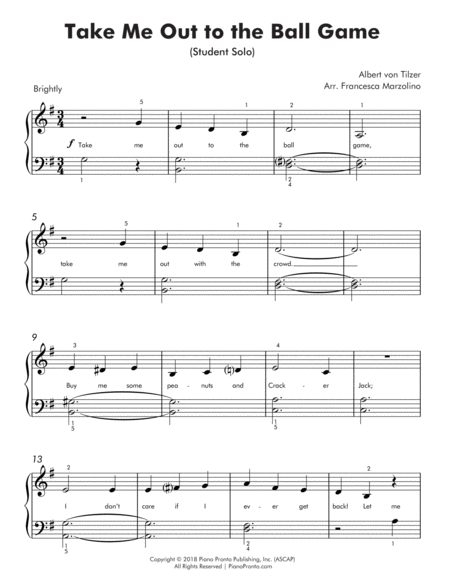Take Me Out To The Ball Game Easy Piano With Duet Page 2
