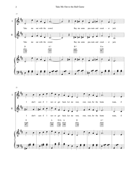 Take Me Out To The Ball Game For 2 Part Choir With Piano Optional Guitar Page 2