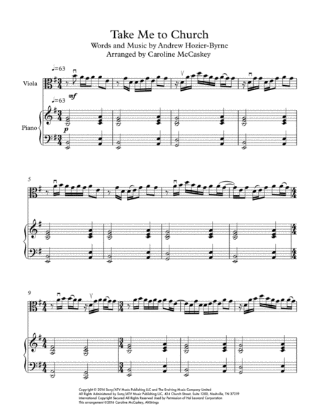 Take Me To Church Viola Solo Piano Accompaniment Page 2