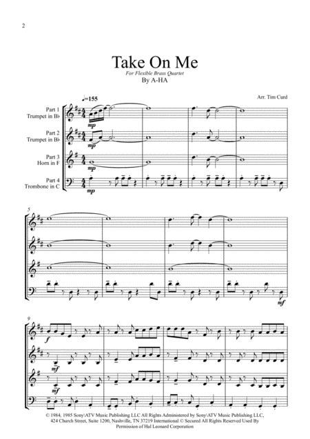 Take On Me For Flexible Brass Quartet Page 2