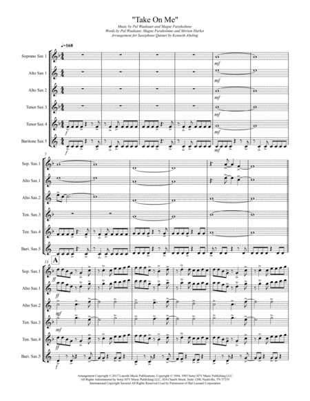 Take On Me For Saxophone Quintet Sattb Or Aattb Page 2