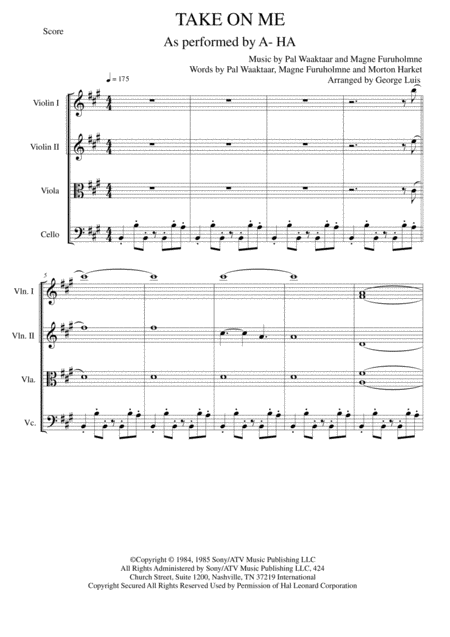 Take On Me For String Quartet Page 2