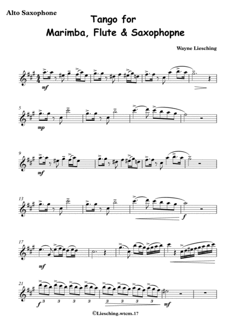 Tango For Marimba Flute Sax Alto Saxophone Part Page 2