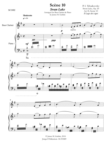 Tchaikovsky Scene 10 From Swan Lake For Bass Clarinet Piano Page 2