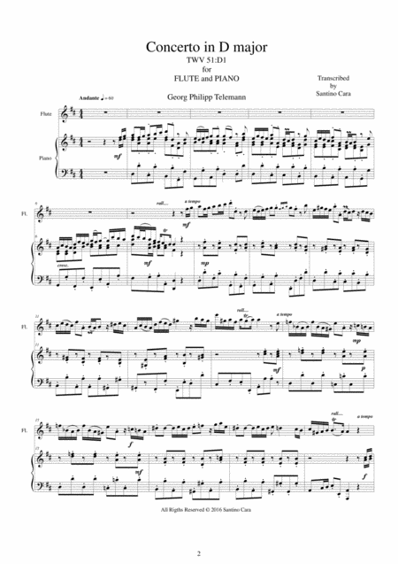 Telemann Concerto In D Major Twv51 D1 For Flute And Piano Page 2