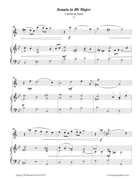 Telemann Sonata In Bb Major For Clarinet Piano Page 2