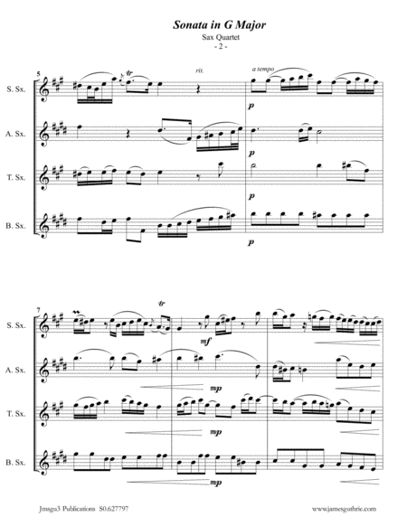 Telemann Sonata In G Major For Sax Quartet Page 2