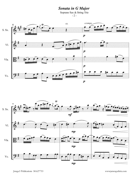 Telemann Sonata In G Major For Soprano Sax String Trio Page 2