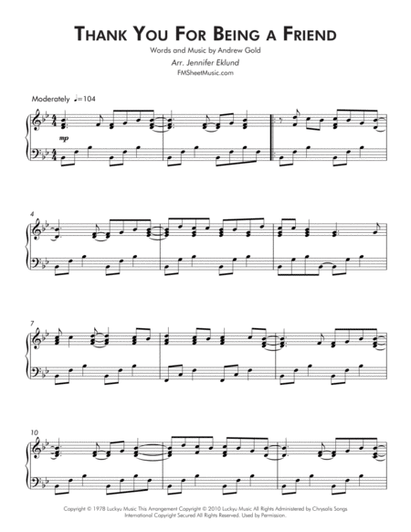 Thank You For Being A Friend Intermediate Piano Page 2