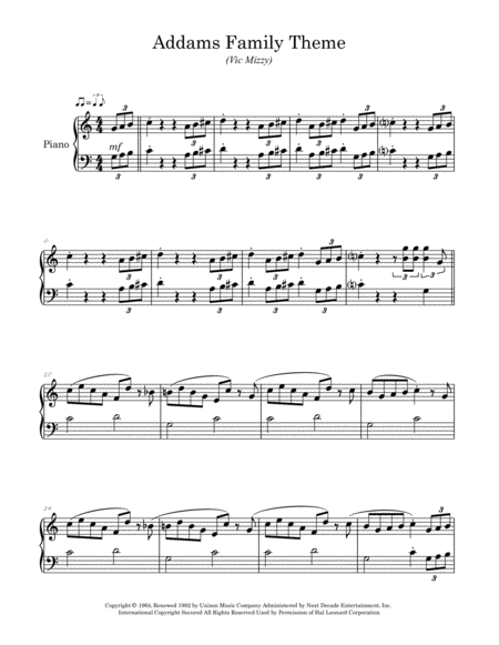 The Addams Family Theme Arranged For Easy Piano Page 2