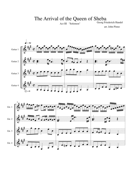 The Arrival Of The Queen Of Sheba For Classical Guitar Quartet Page 2