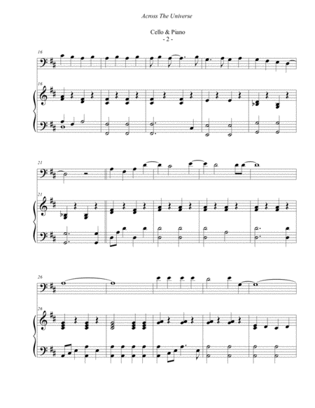 The Beatles Across The Universe For Cello Piano Page 2