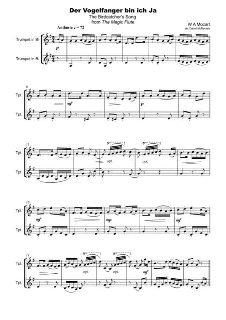 The Birdcatchers Song From The Magic Flute Trumpet Duet Page 2