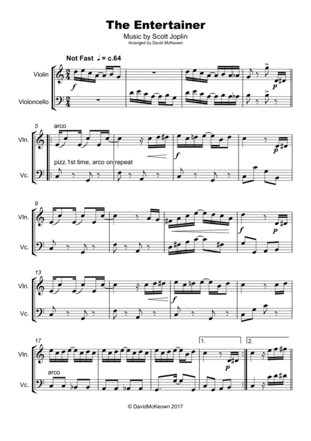 The Entertainer By Scott Joplin Duet For Violin And Cello Page 2