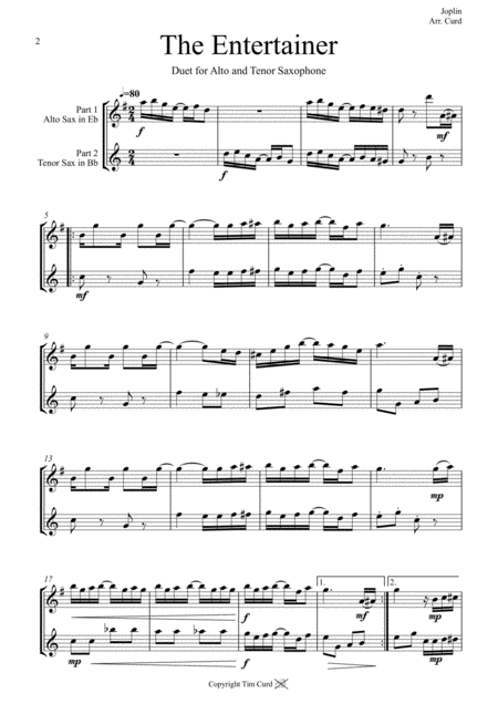 The Entertainer Duet For Alto And Tenor Saxophone Page 2