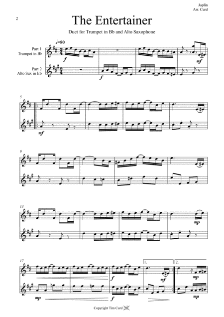 The Entertainer Duet For Trumpet And Alto Saxophone Page 2