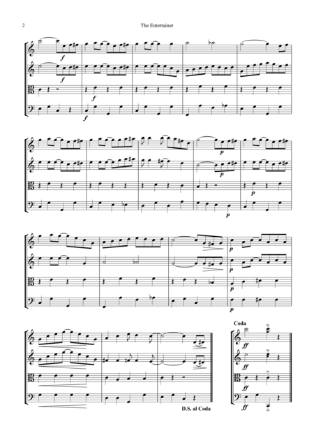 The Entertainer Ragtime Easy Abridged For String Quartet Page 2