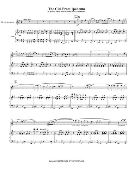 The Girl From Ipanema For Solo Eb Alto Saxophone Piano Page 2