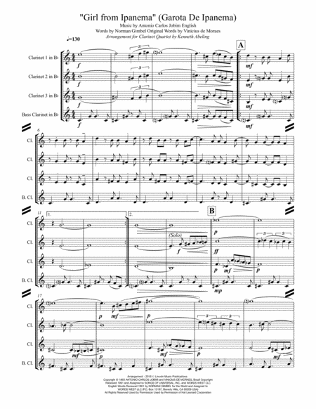 The Girl From Ipanema Garota De Ipanema For Clarinet Quartet Page 2