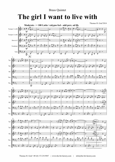 The Girl I Want To Live With Latin Calypso Brass Quintet Page 2