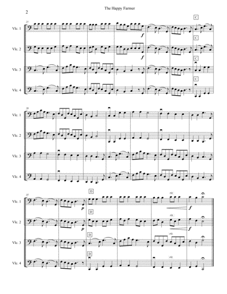 The Happy Farmer With Variations Arranged For Four Beginner Cellos Cello Quartet Page 2