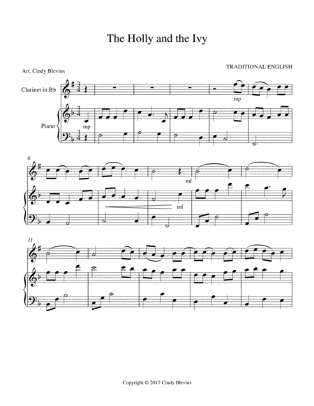 The Holly And The Ivy Arranged For Piano And Bb Clarinet Page 2
