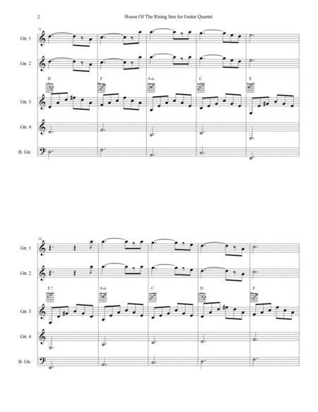 The House Of The Rising Sun For Guitar Quartet And Bass Guitar Page 2