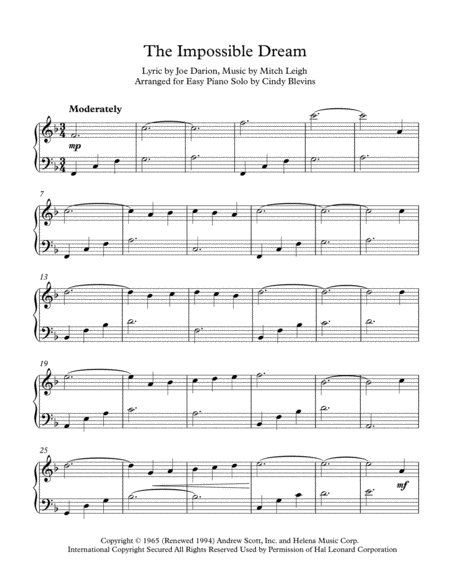 The Impossible Dream An Easy Piano Solo Arrangement Page 2