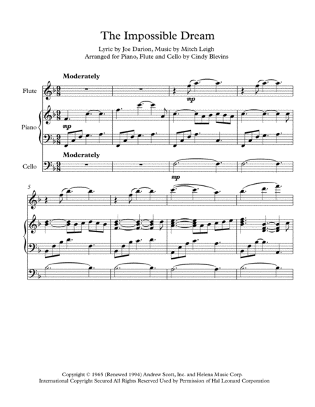 The Impossible Dream Arranged For Piano Flute And Optional Cello Page 2