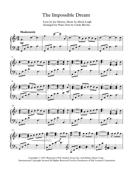 The Impossible Dream Arranged For Piano Solo Page 2