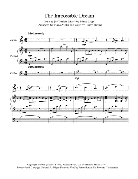 The Impossible Dream Arranged For Piano Violin And Optional Cello Page 2
