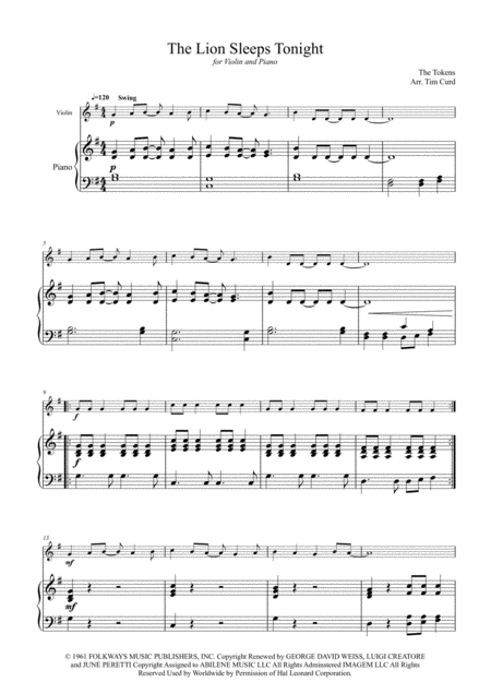 The Lion Sleeps Tonight For Violin And Piano Page 2