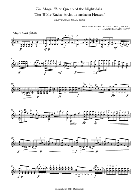 The Magic Flute Queen Of The Night Aria Arr For Solo Violin Page 2