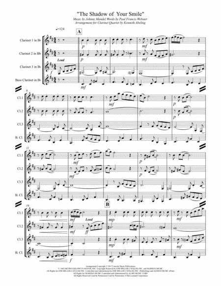 The Shadow Of Your Smile For Clarinet Quartet Page 2