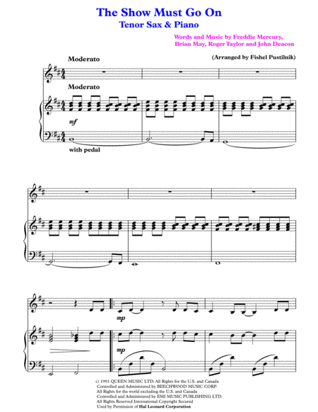 The Show Must Go On For Tenor Sax And Piano Page 2